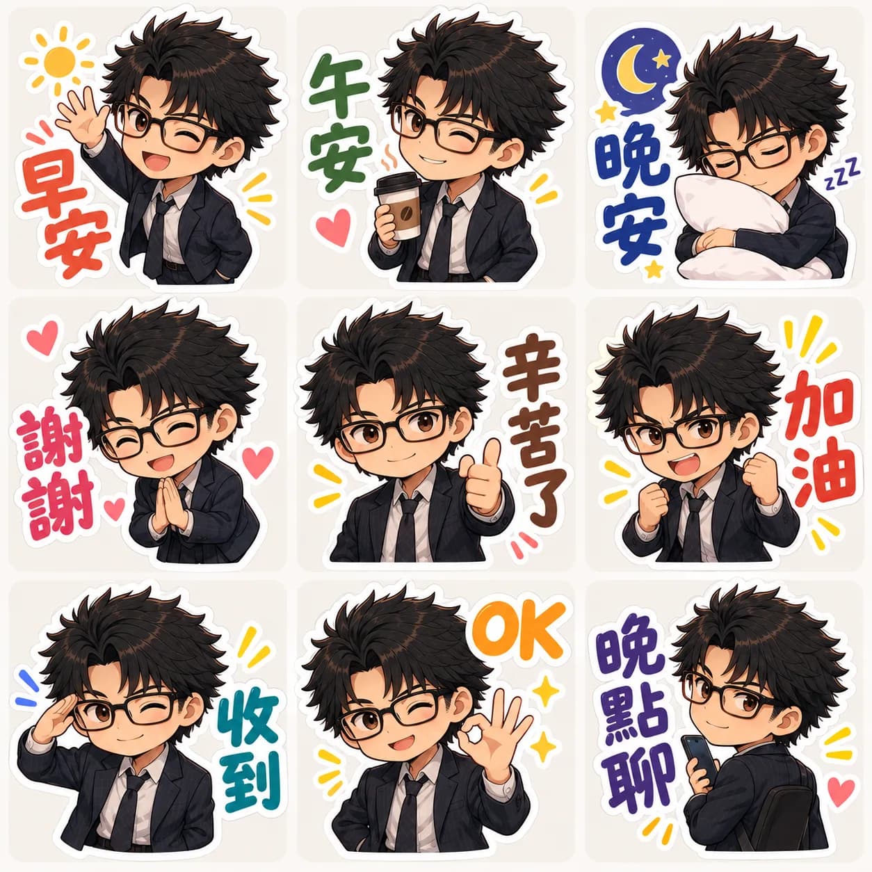 男生角色 LINE 貼圖案例